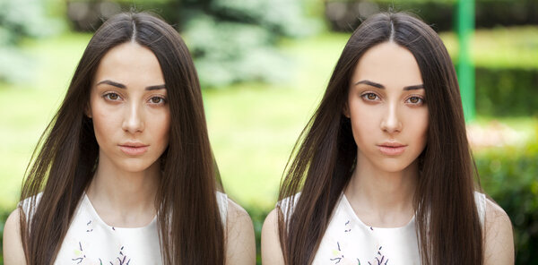 Before and after, retouched picture