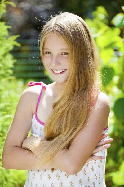 Portrait of a beautiful young blonde little girl — Stock Photo, Image