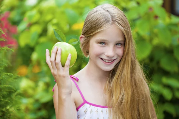 Picture of beautiful girl with green apple — Stock Photo, Image