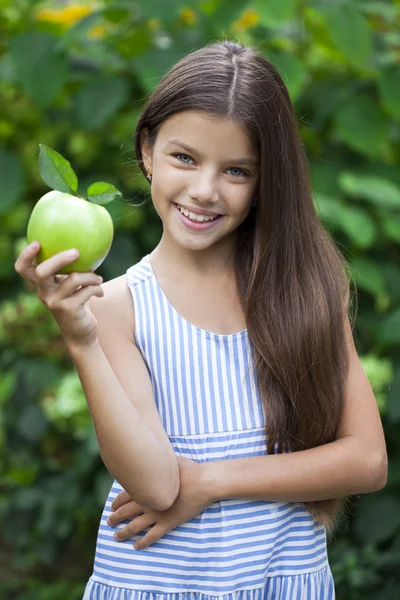 Picture of beautiful girl with green apple — Stock Photo, Image