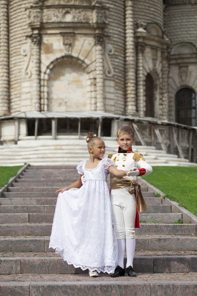 Childrens ballroom dance couple in suits — Stock Photo, Image