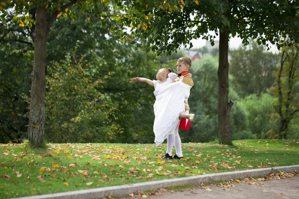 Childrens ballroom dance couple in suits — Stock Photo, Image