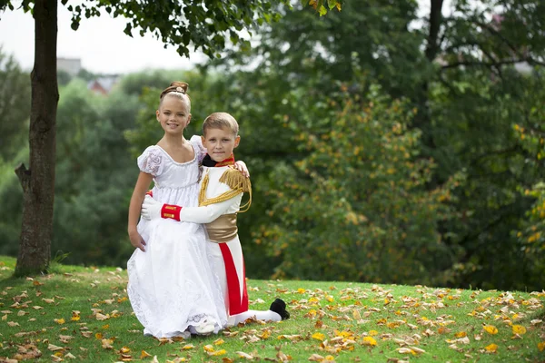 Childrens ballroom dance couple in suits — Stock Photo, Image