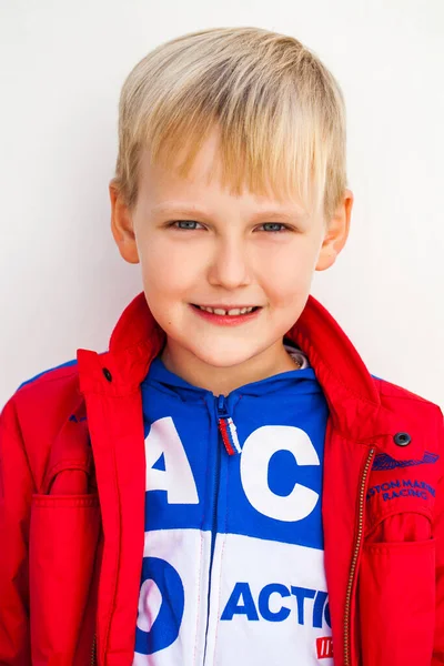 Portrait Little Boy White Wall — Stock Photo, Image