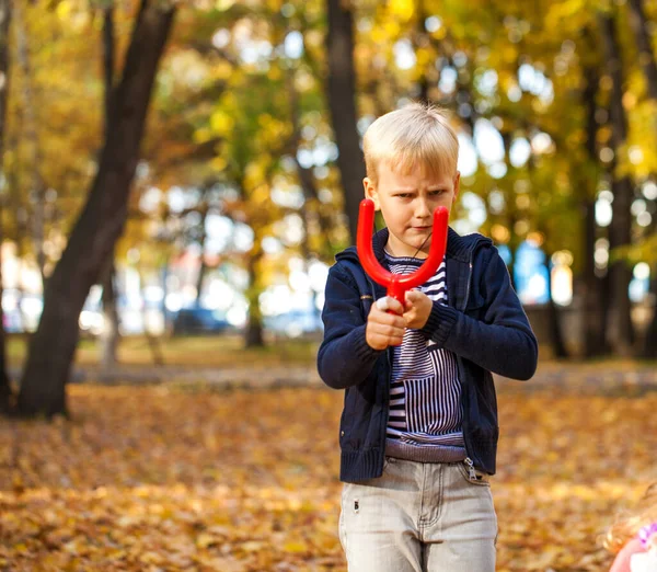 秋天公园里一个小男孩的画像 — 图库照片