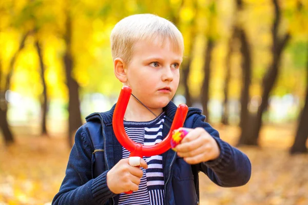Portrait Little Boy Autumn Park — Stock Photo, Image