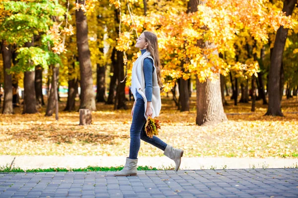 Schöne Teenager Mädchen Posiert Herbst Park — Stockfoto