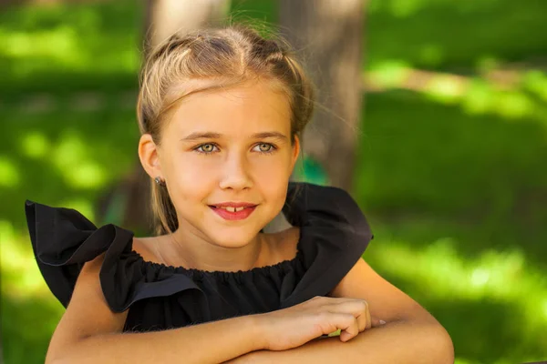 Retrato Uma Menina Antes Idade Escolar Parque Verão Livre — Fotografia de Stock