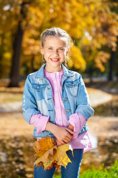 Ritratto Una Giovane Ragazza Parco Autunnale — Foto Stock