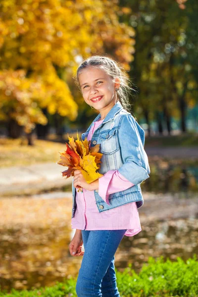Portret Van Een Jong Meisje Een Herfstpark — Stockfoto