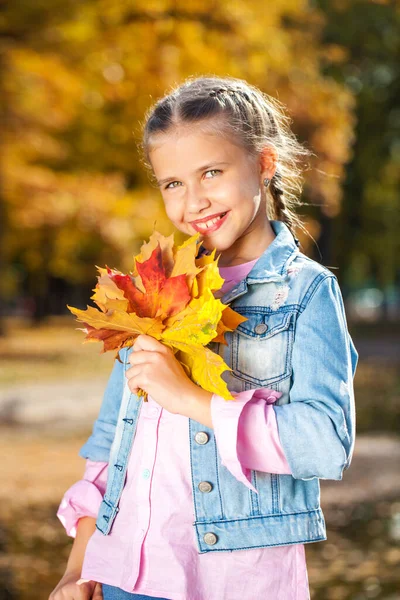 Ritratto Una Giovane Ragazza Parco Autunnale — Foto Stock