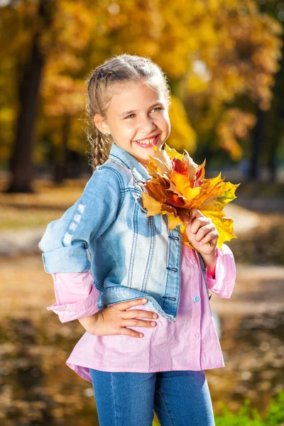 Ritratto Una Giovane Ragazza Parco Autunnale — Foto Stock