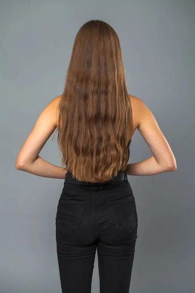Vue Arrière Modèle Cheveux Bruns Intérieur — Photo