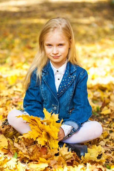 Ritratto Una Giovane Ragazza Parco Autunnale — Foto Stock