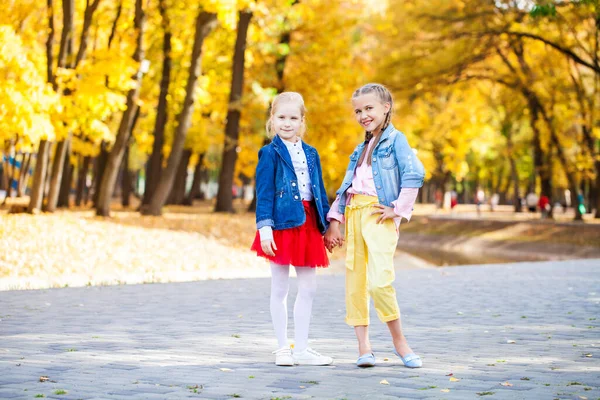 Portrait Complet Deux Petites Filles Dans Parc Automne — Photo
