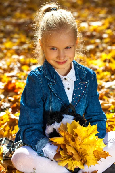 Ritratto Una Giovane Ragazza Parco Autunnale — Foto Stock