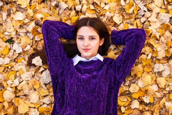 Top View Portret Van Een Mooie Jonge Vrouw Achtergrond Van — Stockfoto