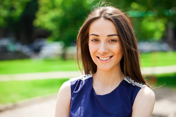 Close Portrait Beautiful Young Happy Brunette Woman Fresh Clean Skin — Stock Photo, Image