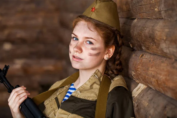 Jeune Belle Fille Uniforme Militaire Soviétique — Photo