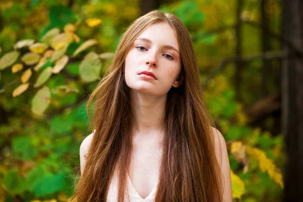 Açık Havada Sonbaharda Genç Güzel Bir Kızın Portresi — Stok fotoğraf