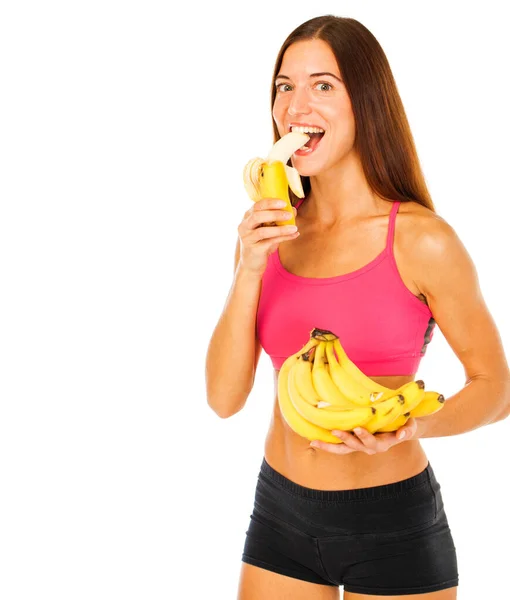 Retrato Uma Jovem Menina Esportes Com Bananas — Fotografia de Stock