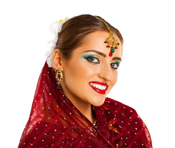 Young Beautiful Brunette Woman Indian Dress — Stock Photo, Image