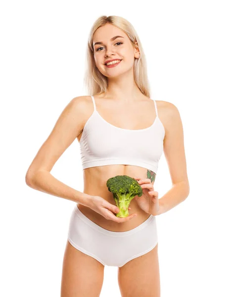 Jovem Menina Bonita Roupas Íntimas Esportivas Isolado Fundo Branco — Fotografia de Stock