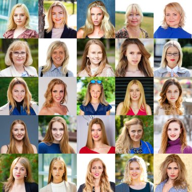Mutlu sarışın kadınların kolajı.