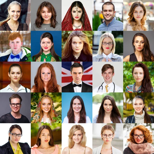 Collage Van Gelukkige Mooie Mensen Van Verschillende Leeftijden Nationaliteiten — Stockfoto