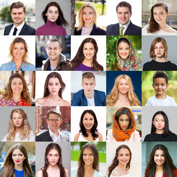 Collage Van Gelukkige Mooie Mensen Van Verschillende Leeftijden Nationaliteiten — Stockfoto