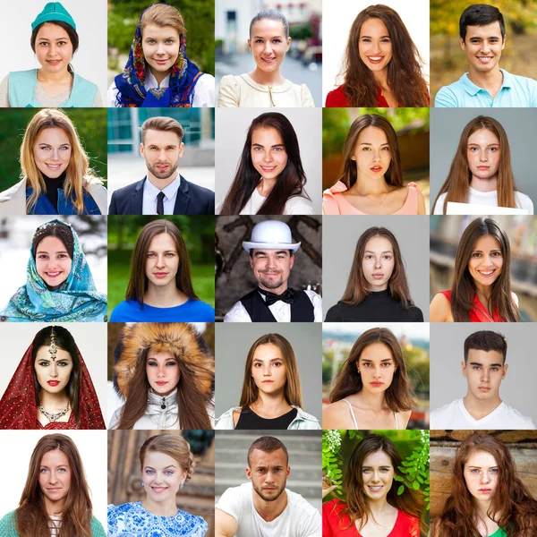 Collage Happy Beautiful People Different Ages Nationalities — Stock Photo, Image