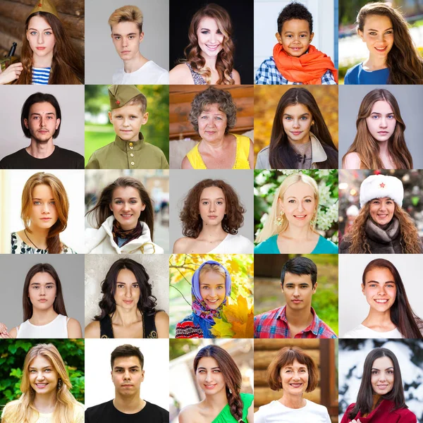 Collage Happy Beautiful People Different Ages Nationalities Stock Image