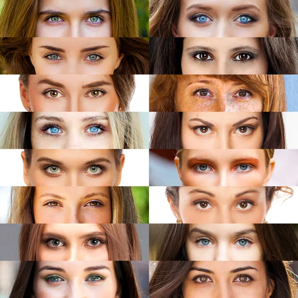 Collage Kvinnliga Vackra Ögon Närbild Makro — Stockfoto