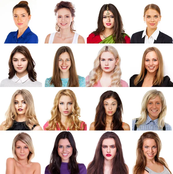 Collage Solo Chicas Hermosas Jóvenes Sobre Fondo Blanco —  Fotos de Stock