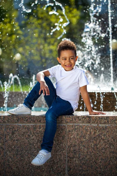 Menino Cinco Anos Parque Verão — Fotografia de Stock