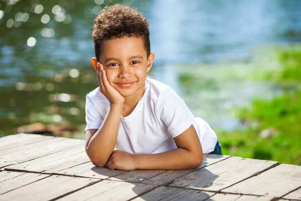 Five Year Old Little Boy Summer Park — Stock Photo, Image