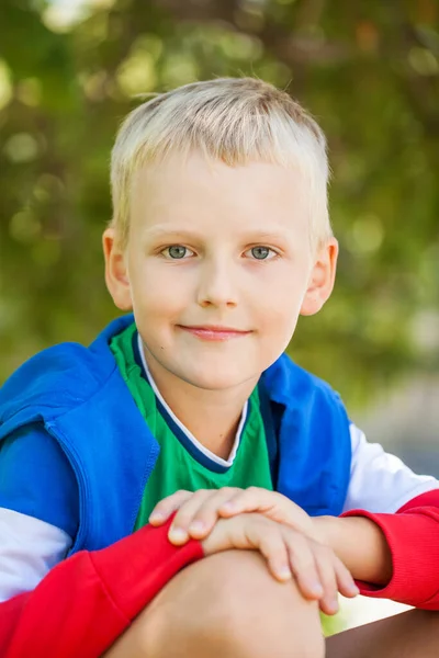 夏の公園で小さな男の子のクローズアップ肖像画 — ストック写真