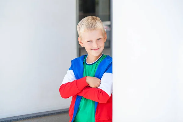 Nahaufnahme Porträt Eines Kleinen Jungen Einem Sommerpark — Stockfoto