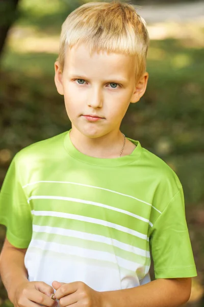 Detailní Portrét Malého Chlapce Letním Parku — Stock fotografie