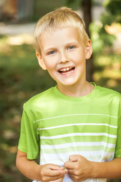 Close Portrait Little Boy Summer Park — Stock Photo, Image