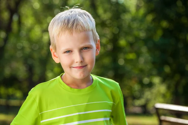 Close Portrait Little Boy Summer Park — Stock Photo, Image