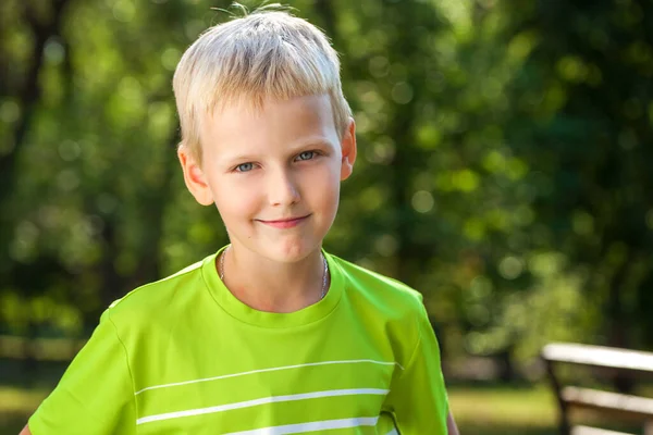 Close Portrait Little Boy Summer Park — Stock Photo, Image