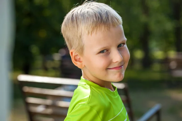 Close Portrait Little Boy Summer Park — Stock Photo, Image