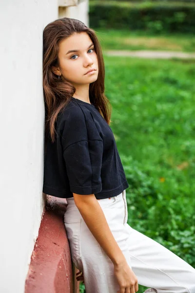 Retrato Una Joven Morena Hermosa Parque Otoño Aire Libre —  Fotos de Stock