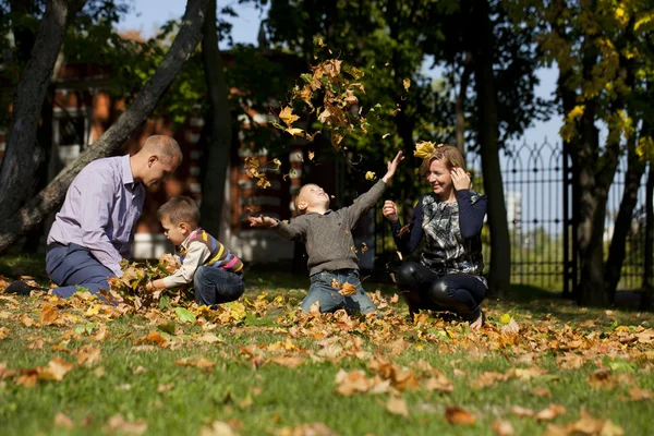 Russian family, young parents and two sons — Stock Photo, Image