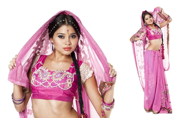 Collage, kvinna i Indiska klänning — Stockfoto
