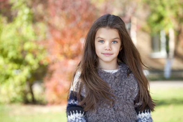 Beautifal liten flicka i parken hösten — Stockfoto