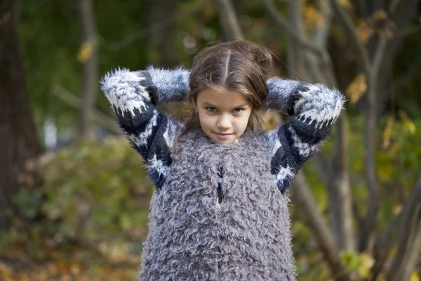 Beautifal little girl in the autumn park — Stock Photo, Image