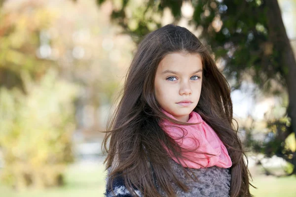 Beautifal liten flicka i parken hösten — Stockfoto