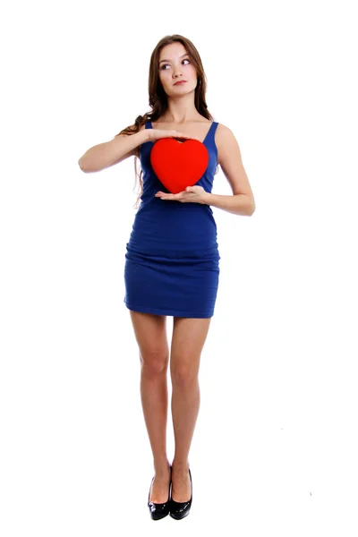 Young woman holding red heart — Stock Photo, Image